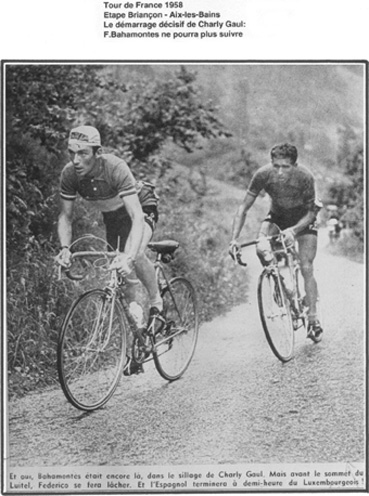 Charly Gaul and Frederico Bahamontes during the Tour de France 1958